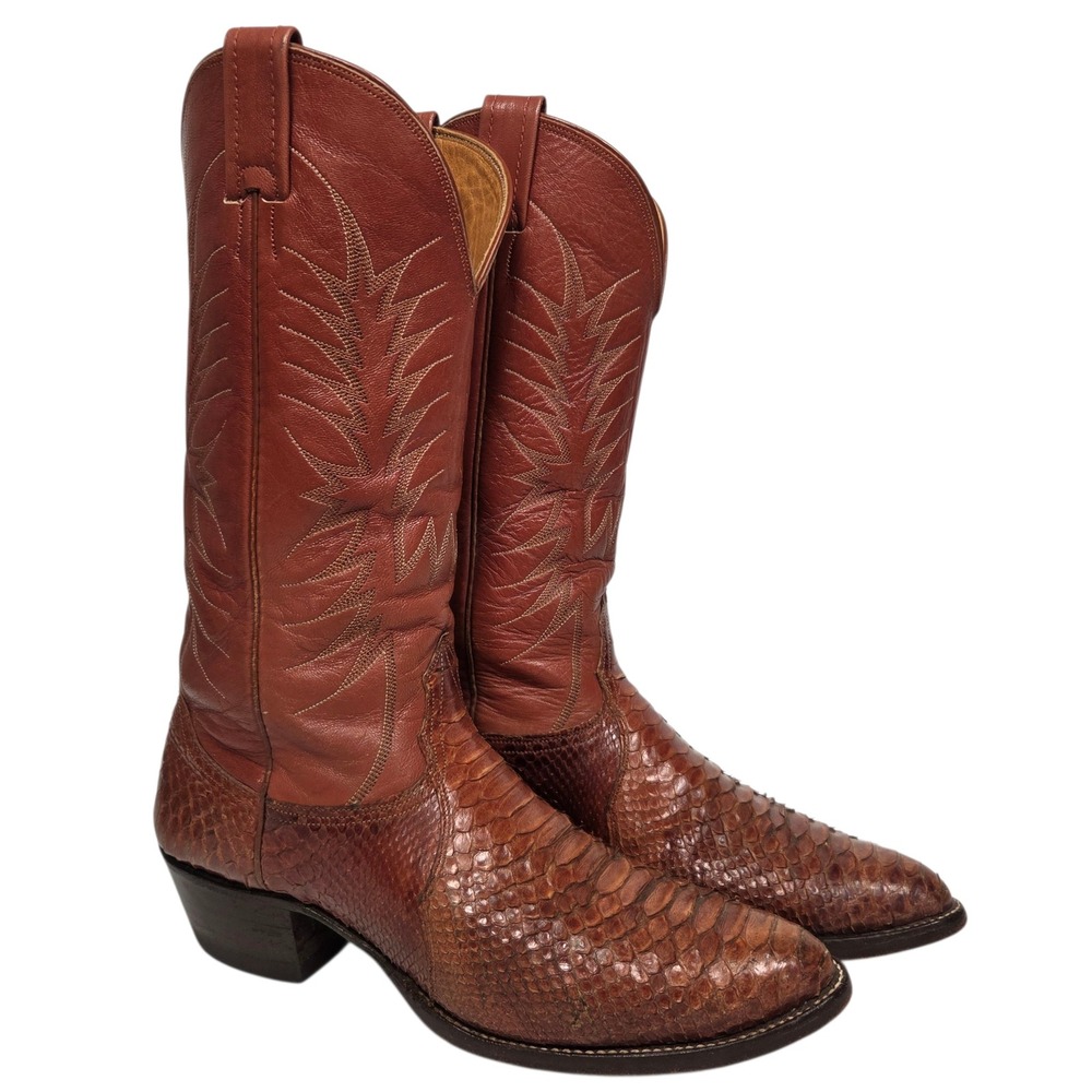 Vtg Nocona Cowboy Boots Mens 10.5 B Brown Snakekin print Python Exotic Western
